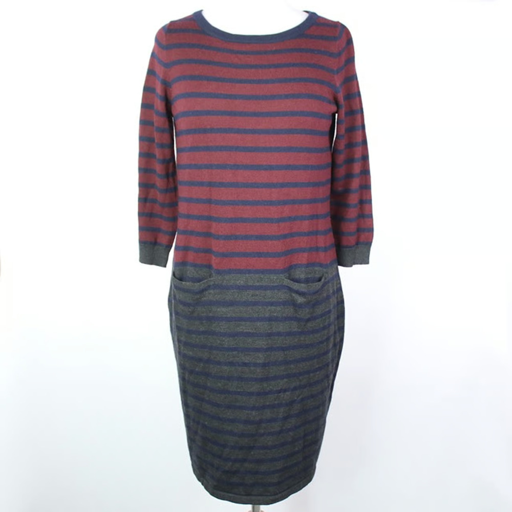 Talbots Wool blend Dress Knit Stripes Pockets Red Grey Blue Size 1X A010514